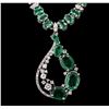 Image 1 : 14KT White Gold 30.81ctw Emerald and Diamond Necklace