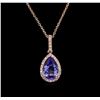 Image 2 : 2.37ct Tanzanite and Diamond Pendant With Chain - 14KT Rose Gold