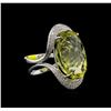 Image 2 : 21.78ct Lemon Quartz and Diamond Ring - 14KT White Gold