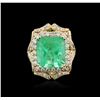 Image 1 : 14KT Yellow Gold GIA Certified 10.21ct Emerald and Diamond Ring