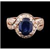 Image 1 : 14KT Rose Gold 3.24ct Sapphire and Diamond Ring