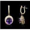 Image 2 : 14KT Yellow Gold 13.60ctw Amethyst and Diamond Earrings
