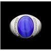 Image 1 : 8.25ct Blue Tiger Eye and Diamond Ring - 14KT White Gold
