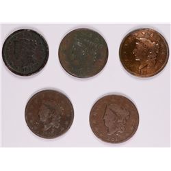 (5) LARGE CENTS (1818, 1835, 1836, 1837, 1845)