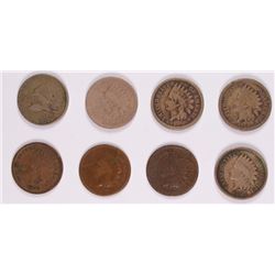 (8) INDIAN HEAD CENTS (1858 LL, 1859, 1860, 1861, 1882, 1863, 1864 BR, 1865)