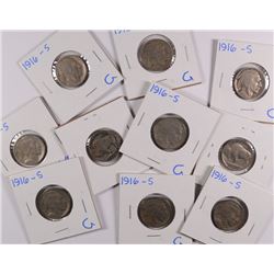 (10) 1916-S BUFFALO NICKELS