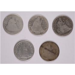 (5) 1838 SEATED DIMES