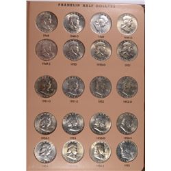 COMPLETE BU SET OF FRANKLIN HALF DOLLARS IN DANSCO ALBUM 1948-1963