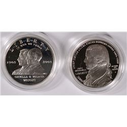 (2) PROOF COMMEM SILVER DOLLARS: 2003 FIRST FLIGHT & 05 MARSHALL, ORIG BOXES COA