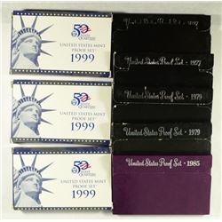 U.S. PROOF SETS IN ORIG. PACKAGING: ( 2 ) 1977, ( 2 ) 1979, 1985 AND ( 3 ) 1999