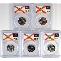 ( 5 ) PCGS GRADED PR-70 DCAM FLORIDA STATE QUARTERS: 4-CLAD & 1-SILVER!