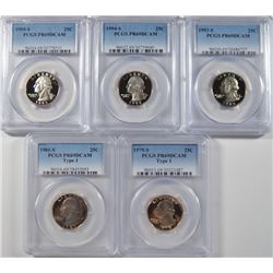 5-WASHINGTON QUARTERS ALL PCGS PR-69 DCAM 1979-S T-1, 81-S T-1, 93-S, 94-S, 95-S