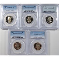 (5) WASHINGTON QUARTERS ALL PCGS PR-69 DCAM 1982-S, 83-S, 84-S, 85-S, 86-S