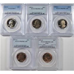5-WASHINGTON QUARTERS 4 PCGS PR-69 DCAM 1976-S, 77-S, 80-S, 89-S, & 69-S PR-67