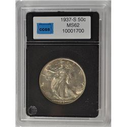 1937-S WALKING LIBERTY HALF DOLLAR, CCGS MS-62
