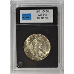 1941-D WALKING LIBERTY HALF DOLLAR, CCGS MS-64+