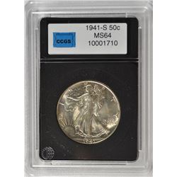 1941-S WALKING LIBERTY HALF DOLLAR,  CCGS MS-64
