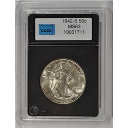 1942-S WALKING LIBERTY HALF DOLLAR, CCGS MS-63