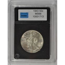 1943 WALKING LIBERTY HALF DOLLAR, CCGS MS-66