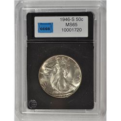 1946-S WALKING LIBERTY HALF DOLLAR, CCGS MS-65