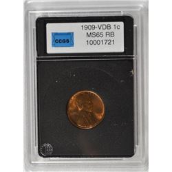 1909 VDB LINCOLN CENT, CCGS MS-65 RED & BROWN