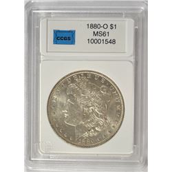1880-O MORGAN SILVER DOLLAR, CCGS MS-61