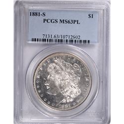 1881-S MORGAN SILVER DOLLAR, PCGS MS-63 PL