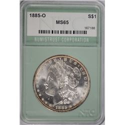 1885-O MORGAN SILVER DOLLAR, NTC MS-65 GEM
