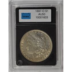 1897-O MORGAN SILVER DOLLAR, CCGS AU-50