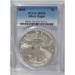 2004 AMERICAN SILVER EAGLE, PCGS MS-70 PERFECT