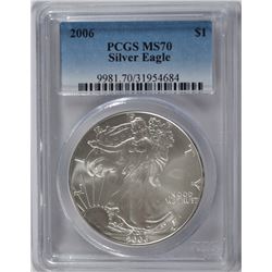2006 AMERICAN SILVER EAGLE, PCGS MS-70 PERFECT!