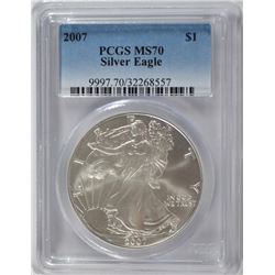 2007 AMERICAN SILVER EAGLE, PCGS MS-70 PERFECT!