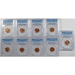 ( 9 ) PCGS GRADED MS-64 RED LINCOLN CENTS: (6)-1955-S, (2)-73-S & (1)-55-D,