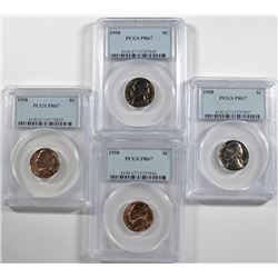 ( 4 ) 1958 JEFFERSON NICKELS, PCGS PROOF-67