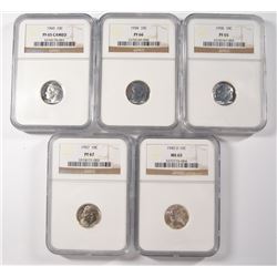 NGC GRADED DIMES: 1945-D MS-65, 57 PF-67, 58 PF-65, 58 PF-66 & 1960 PF-65 CAMEO