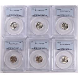 ( 6 ) 1951 ROOSEVELT DIMES, PCGS MS-65 FULL BANDS