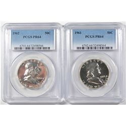 1961 & 62 FRANKLIN HALF DOLLARS, PCGS PR-64