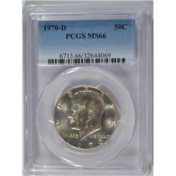 1970-D KENNEDY HALF  DOLLAR, PCGS MS-66 RARE!  KEY DATE!!