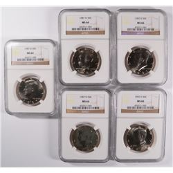 LOT OF ( 5 ) 1987-D KENNEDY HALF DOLLARS, NGC MS-66