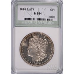 1878 7/8 TF MORGAN SILVER DOLLAR, NTC MS-64 WHITE AND NICE!