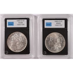 ( 2 ) CCGS GRADED MORGAN DOLLARS: 1880-O AU-58 & 1883-O MS-63