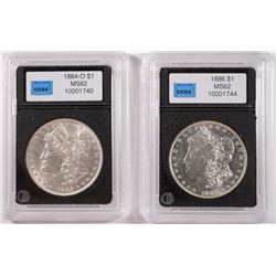 ( 2 ) CCGS MS-62 GRADED MORGAN DOLLARS: 1884-O & 1886