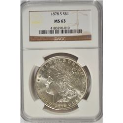 1878-S MORGAN SILVER DOLLAR, NGC MS-63
