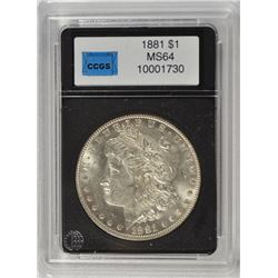 1881 MORGAN SILVER DOLLAR, CCGS MS-64