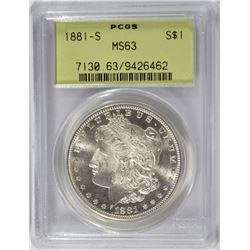 1881-S MORGAN SILVER DOLLAR, PCGS MS-63  GREEN LABEL
