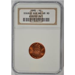 1995 LINCOLN CENT, DOUBLE DIE, NGC MS-68 RED!