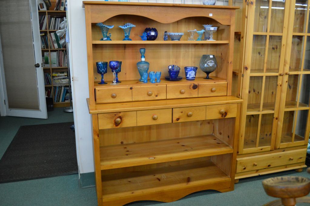 Pine Welsh Dresser Style Cabinet With Open Shelves And Four Drawers
