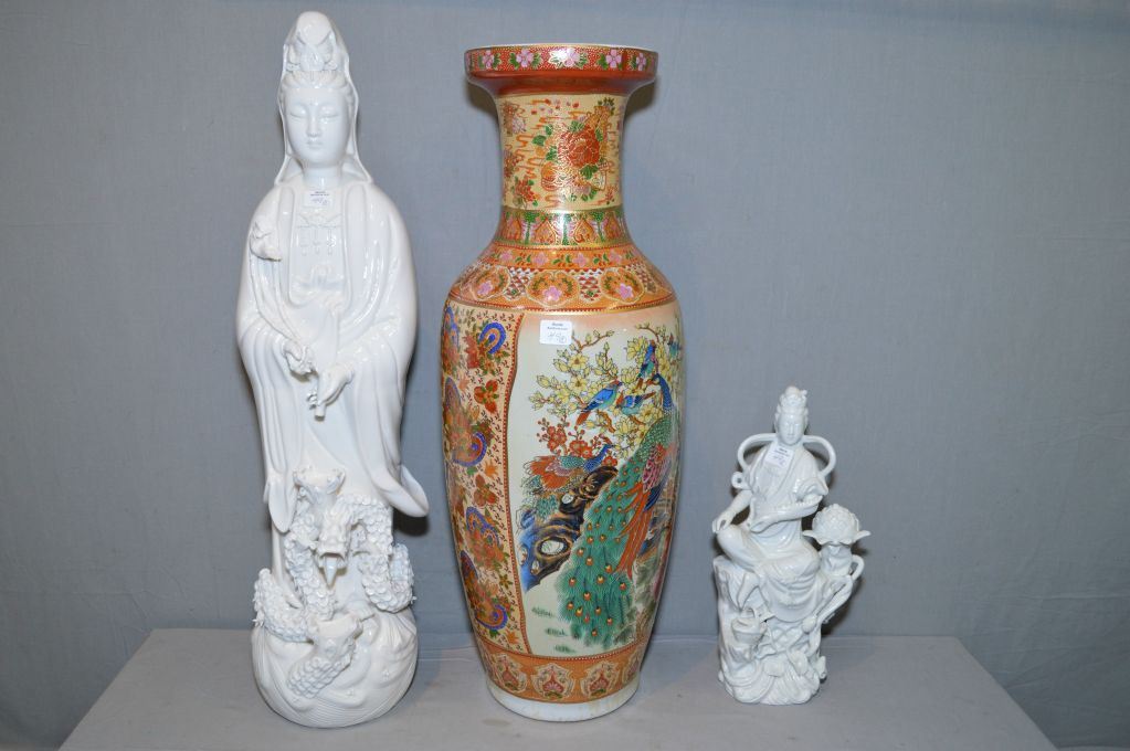A Pair Of Glazed Pottery Indonesia Motif Figurines And A Oriental Style