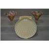Image 1 : Pair of Victorian cased glass trumpet style tri-coloured comports with fluted edges 5" tall and a bl