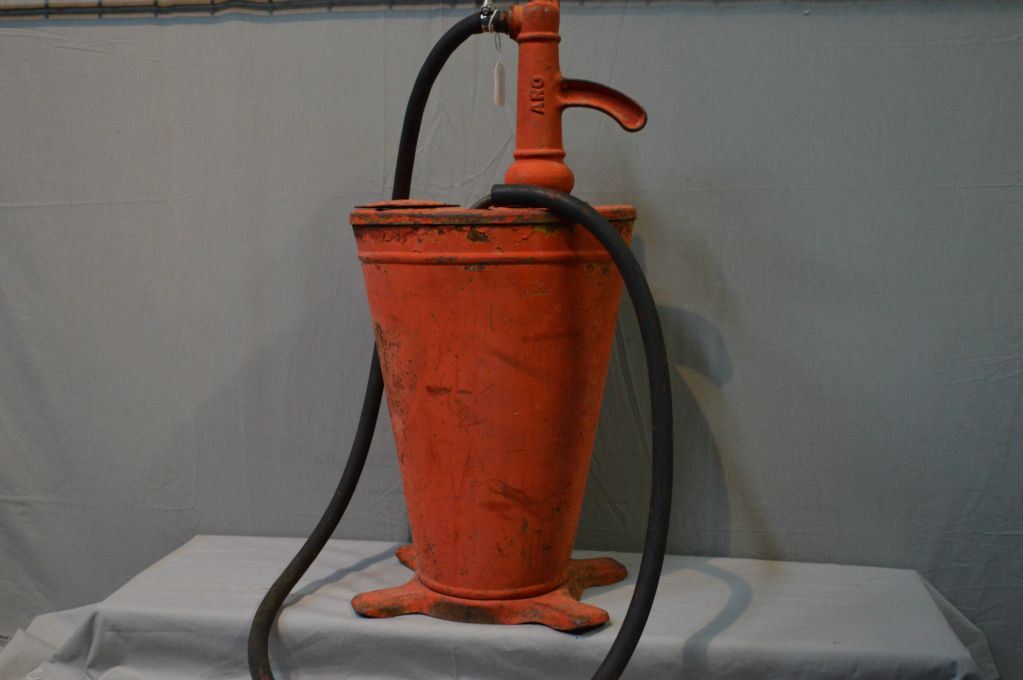 Vintage metal hand crank oil dispenser marked ARO